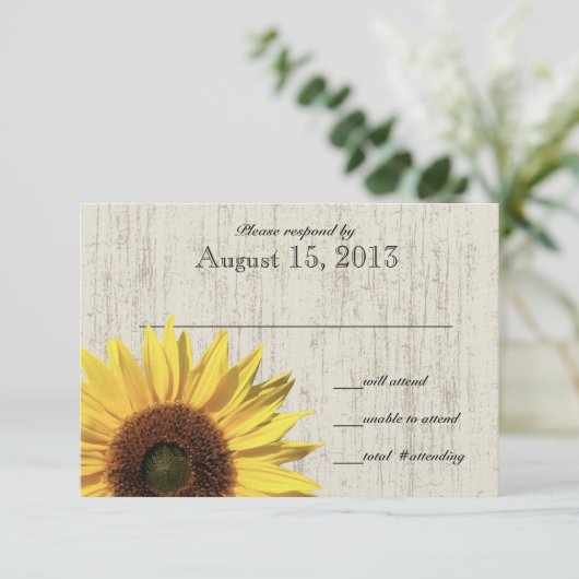 Barn Wood Sunflower Response RSVP Kaartje (Staand voorkant)