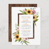 Barn Wood Sunflower & Rozen Engagement Party Uitnodiging Briefkaart (Voorkant / Achterkant)