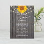 Barn Wood Sunflower & String Lights Sweet 16 Kaart (Staand voorkant)