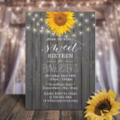 Barn Wood Sunflower & String Lights Sweet 16 Kaart