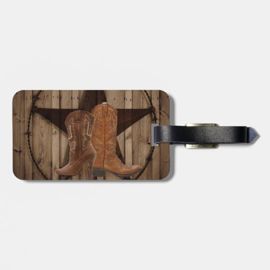 Barn Wood Texas Star western land cowboylaarzen Bagagelabel (Achterkant horizontaal)
