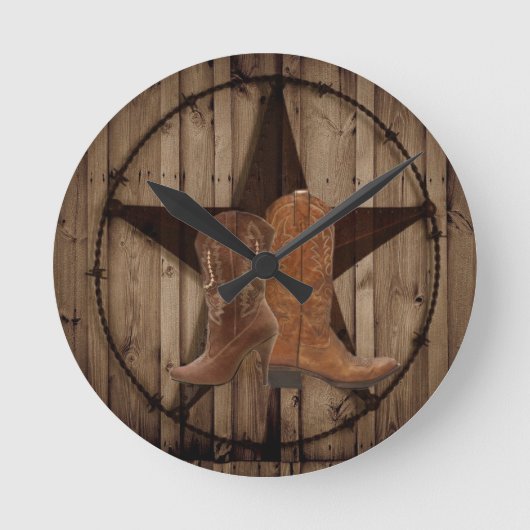 Barn Wood Texas Star western land cowboylaarzen Ronde Klok (Voorkant)