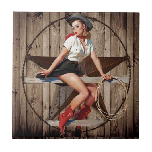 Barn Wood Texas western land Cowgirl Tegeltje (Voorkant)