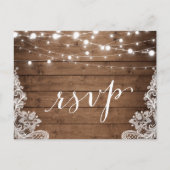 Barn Wood Twinkle Lights Lace Rustic Wedding RSVP Uitnodiging Briefkaart (Voorkant)