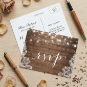Barn Wood Twinkle Lights Lace Rustic Wedding RSVP Uitnodiging Briefkaart