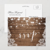 Barn Wood Twinkle Lights Lace Rustic Wedding RSVP Uitnodiging Briefkaart (Voorkant / Achterkant)