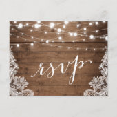 Barn Wood Twinkle Lights Lace Rustic Wedding RSVP Uitnodiging Briefkaart (Voorkant)