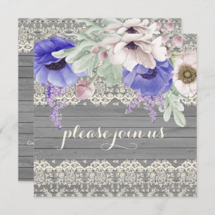 Barn Wood Waterverf Blue White Anemones Kaart