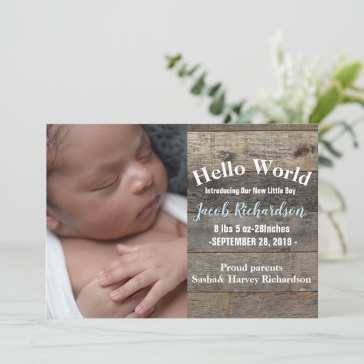 Barn Wood western land Baby Geboorteaankondiging Aankondiging (Staand voorkant)