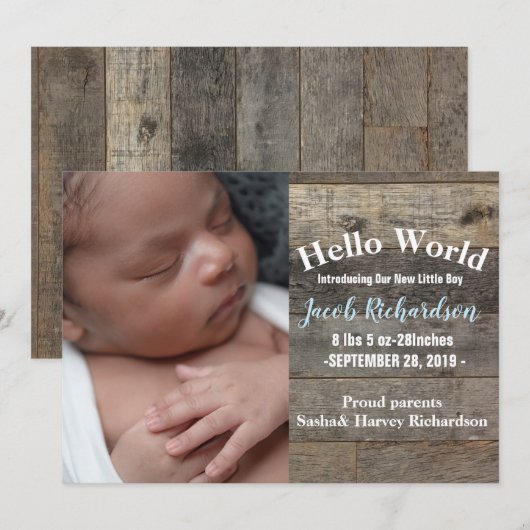 Barn Wood western land Baby Geboorteaankondiging Aankondiging (Voorkant / Achterkant)