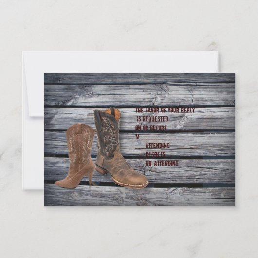 Barn Wood Westerne Cowboy bruiloft RSVP respons (Achterkant)