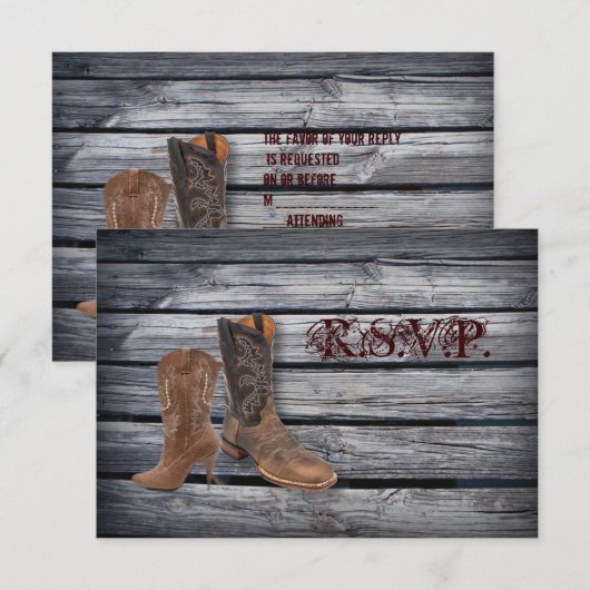 Barn Wood Westerne Cowboy bruiloft RSVP respons (Voorkant / Achterkant)