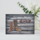 Barn Wood Westerne Cowboy bruiloft RSVP respons Kaartje (Staand voorkant)