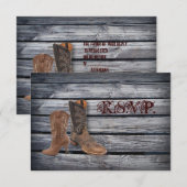 Barn Wood Westerne Cowboy bruiloft RSVP respons Kaartje (Voorkant / Achterkant)