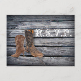 Barn Wood Westerne Cowboy trouwreactie RSVP Uitnodiging Briefkaart