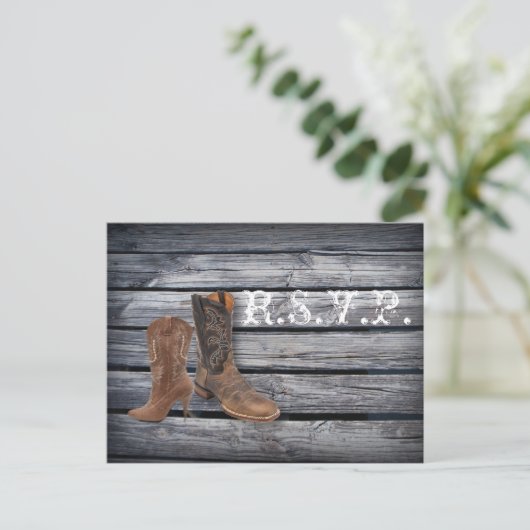 Barn Wood Westerne Cowboy trouwreactie RSVP Uitnodiging Briefkaart (Staand voorkant)