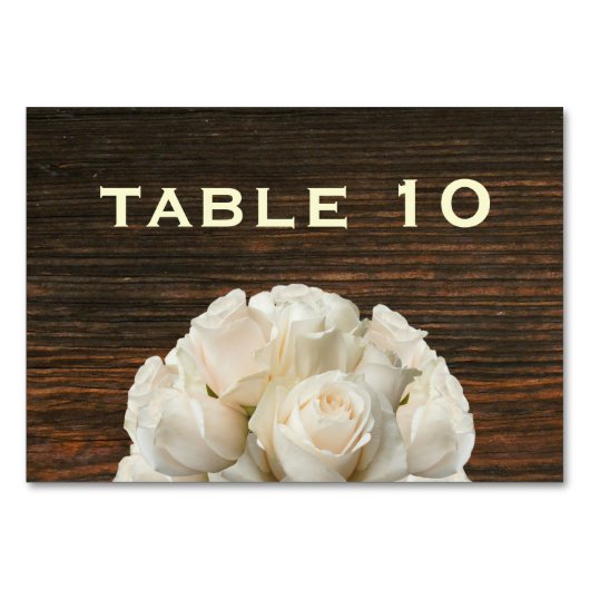 Barn Wood & White Roses Trouwtafel Kaart (Voorkant)