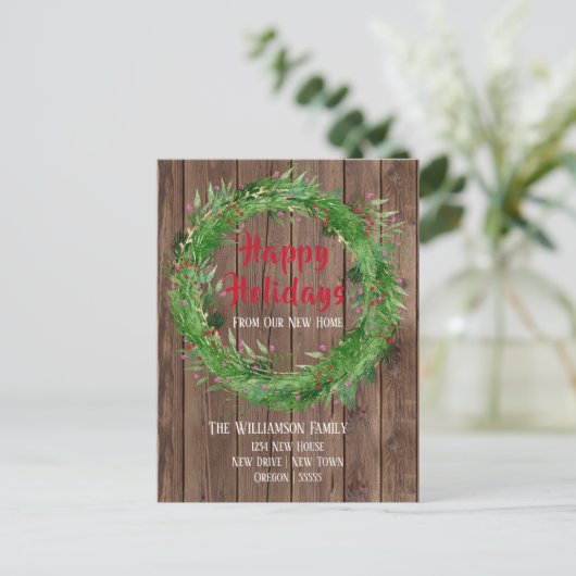 Barn Wood Winter Greenery Nieuwe Prettige feestdag Briefkaart (Staand voorkant)