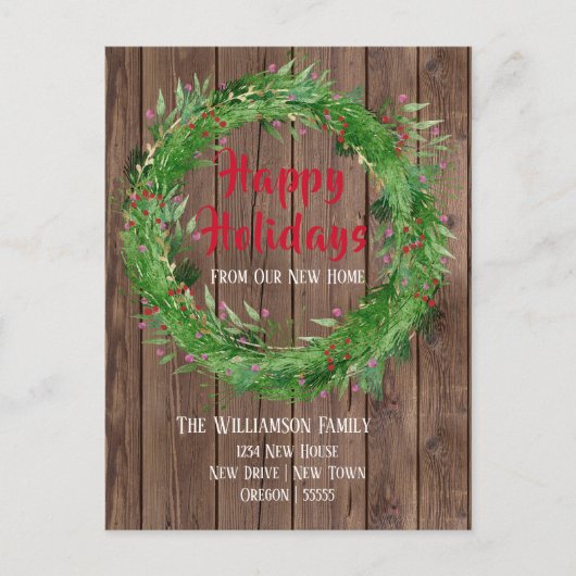 Barn Wood Winter Greenery Nieuwe Prettige feestdag Briefkaart (Voorkant)