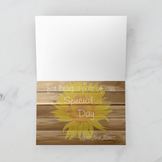 Barn Wood Zonnebloemen en kant Dank u Bedankkaart (Binnen)