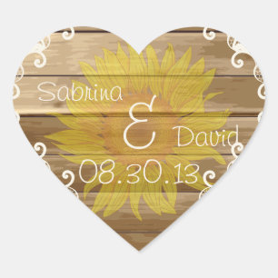 Barn Wood Zonnebloemen en kant Hart Sticker