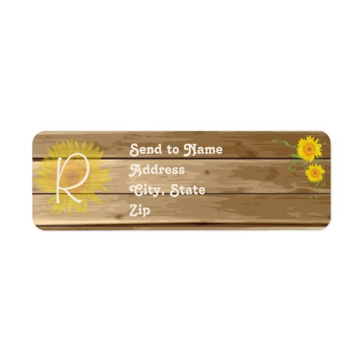 Barn Wood Zonnebloemen en kant Monogram Etiket (Voorkant)