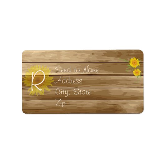 Barn Wood Zonnebloemen en  kant Monogram Etiket (Voorkant)