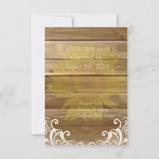 Barn Wood Zonnebloemen en kant RSVP (Achterkant)