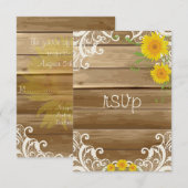 Barn Wood Zonnebloemen en  kant RSVP (Voorkant / Achterkant)