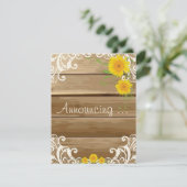 Barn Wood Zonnebloemen en  Lace Verloving Aankondiging (Staand voorkant)