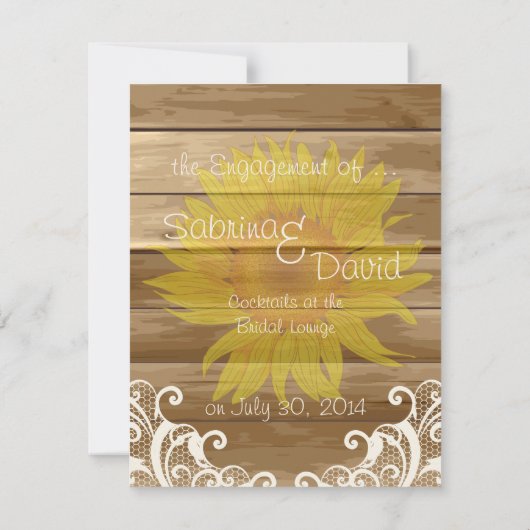 Barn Wood Zonnebloemen en  Lace Verloving Aankondiging (Achterkant)
