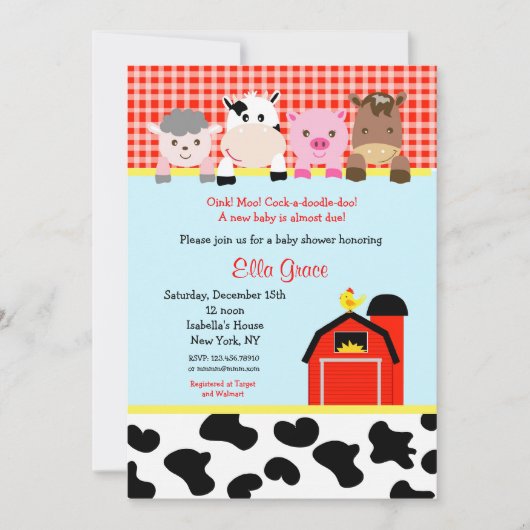 Barn yard Boerderij Barnyard Baby Shower Invitatio Kaart (Voorkant)
