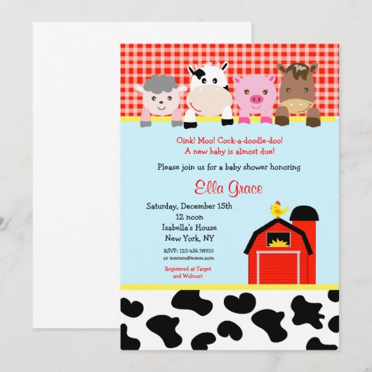 Barn yard Boerderij Barnyard Baby Shower Invitatio Kaart (Voorkant / Achterkant)