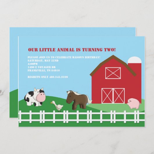 Barn Yard Friends Uitnodiging (Voorkant / Achterkant)