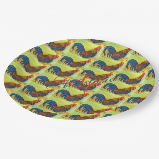 BARN YARD FUN ROOSTER MONOGRAM PARTIJ PAPIEREN BORDJE (Gekanteld)