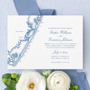 Barnegat Light NJ Huwelijkskaart Elegant Navyblauw Kaart