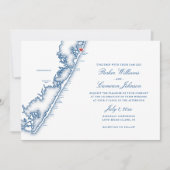 Barnegat Light NJ Map Elegant Navy Blue Wedding Kaart (Voorkant)
