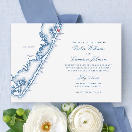 Barnegat Light NJ Map Elegant Navy Blue Wedding Kaart