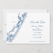 Barnegat Light NJ Map Elegant Navy Blue Wedding Save The Date (Voorkant)