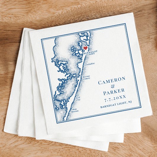 Barnegat Light NJ Map Navy Elegant Wedding Servet