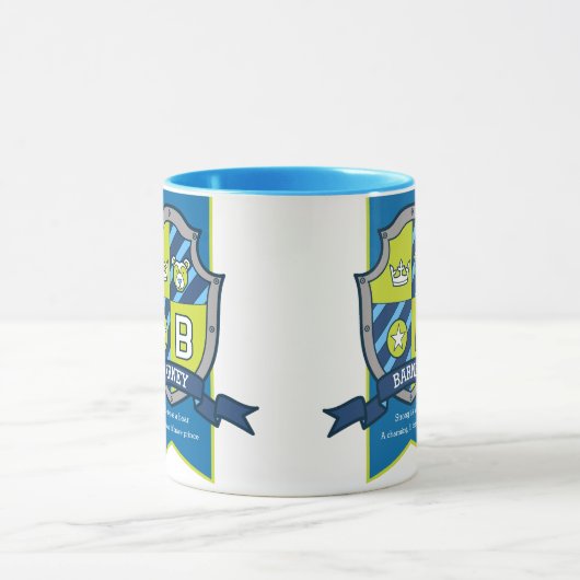 Barney letter B crest blauw groen naam betekent mo Mok (Midden)