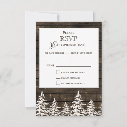 Barnhout Rustic Pine bomen, winterstandaard rsvp Kaartje (Voorkant)