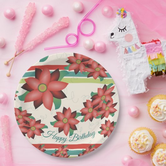 barnrood geflowereerd papier, gesterd op zaterdag papieren bordje (Feest)