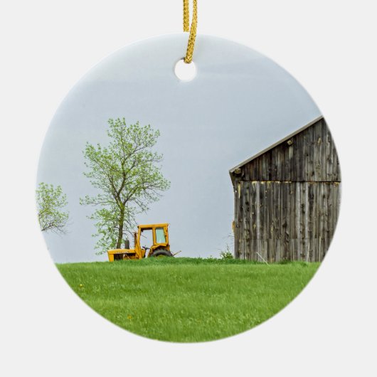 Barnscène met trekker keramisch ornament (Voorkant)