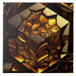 Barnsteen en gouden kubus, 3D-effect Tegeltje