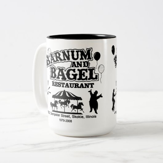 Barnum and Bagel Restaurant, Skokie, Illinois Tweekleurige Koffiemok (Voorkant links)