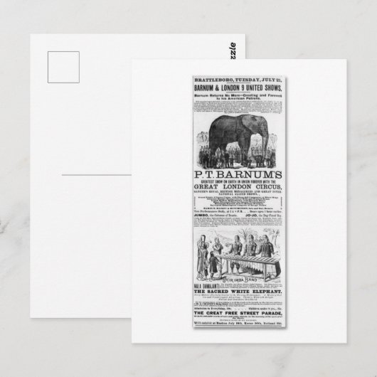 Barnum & London 9 United Shows Ad Briefkaart (Voorkant / Achterkant)