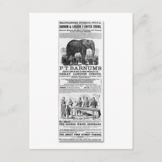 Barnum & London 9 United Shows Ad Briefkaart (Voorkant)