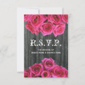 Barnwood and Hot Pink Rozen Weddenschap Small RSVP (Voorkant)