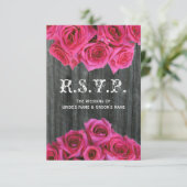 Barnwood and Hot Pink Rozen Weddenschap Small RSVP (Staand voorkant)
